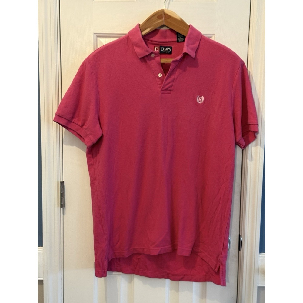 Chaps Men's Polo Shirt Pink Size L 100% Cotton Vintage Spring Summer